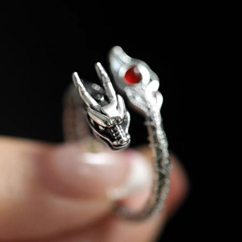 Year of the Dragon Zodiac Ring: Women s Retro Chinese Dragon Head Open Index Finger Ring Adjustable