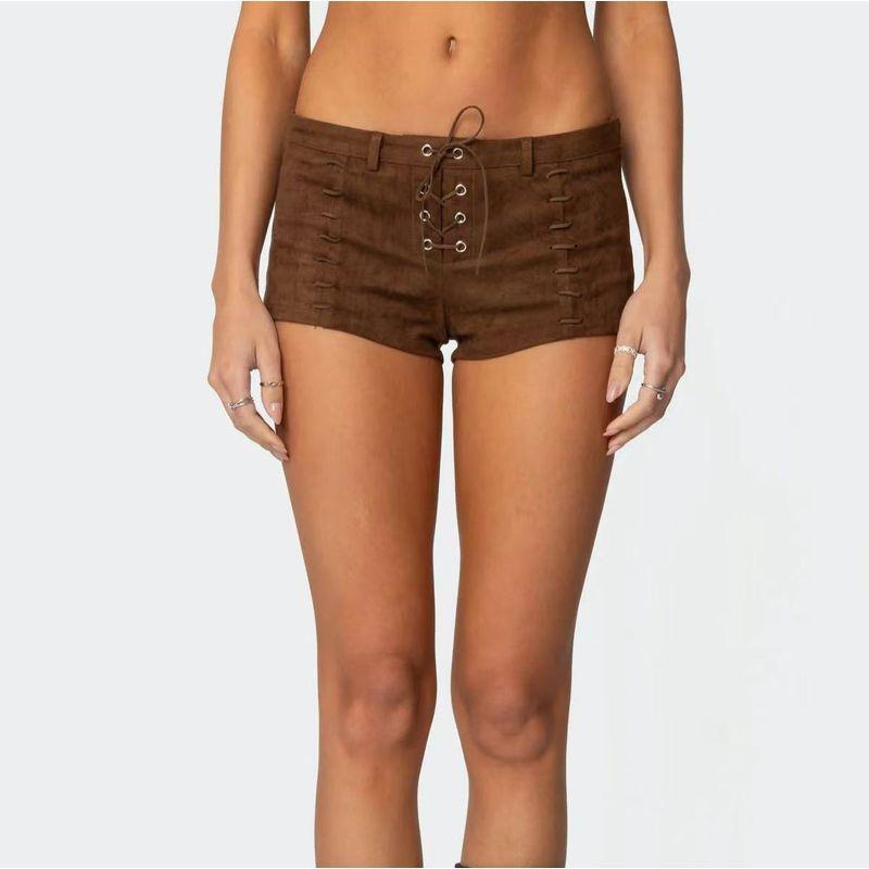 

Edikted Гяру Имитация Замши Подвесной На шею Косточки Плотный Слинг Корсет Супер Короткие Шорты Европейский и Американский Модный Комплект Тренд Brown shorts S