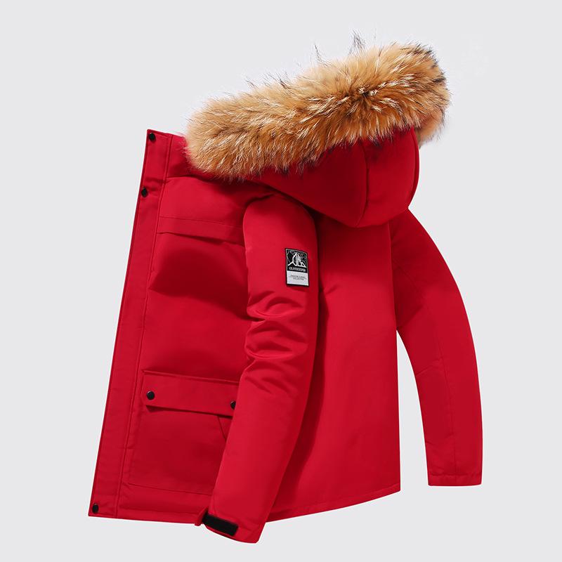 

Чоловіча та жіноча зимова бавовняна куртка з капюшоном та хутряним коміром, потовщена тепла куртка, повсякденна вільна зручна куртка з пуху білої качки XL червоний