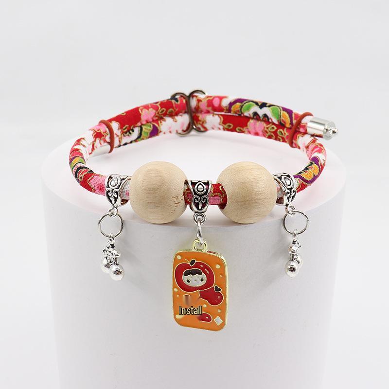 Camphor Wood Cat Collar with Bell and Longevity Lock - Pet Necklace Accessories