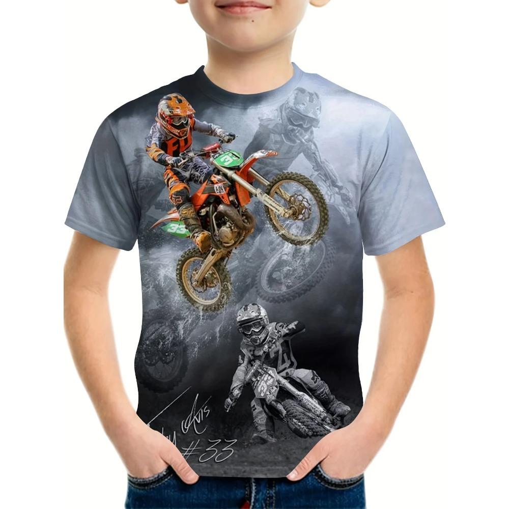 Children's Clothing Boys' Short-Sleeve T-Shirt 3D Motorcycle Print Summer Top