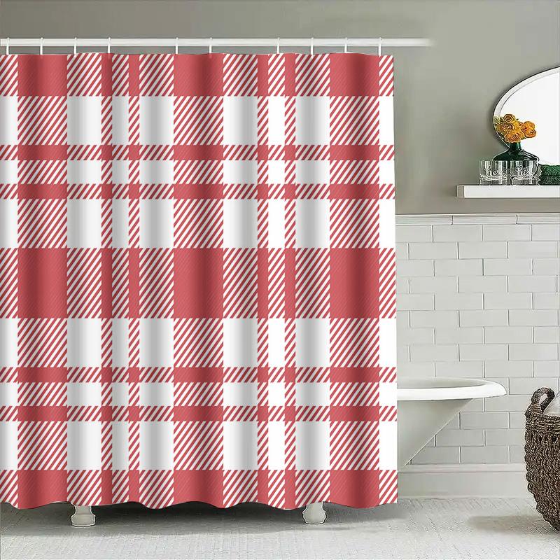 Home Decor Shower Curtain Plaid Pattern for Bathrooms Red White Checkered Design Waterproof Fabric Easy Installation for Your Ba
