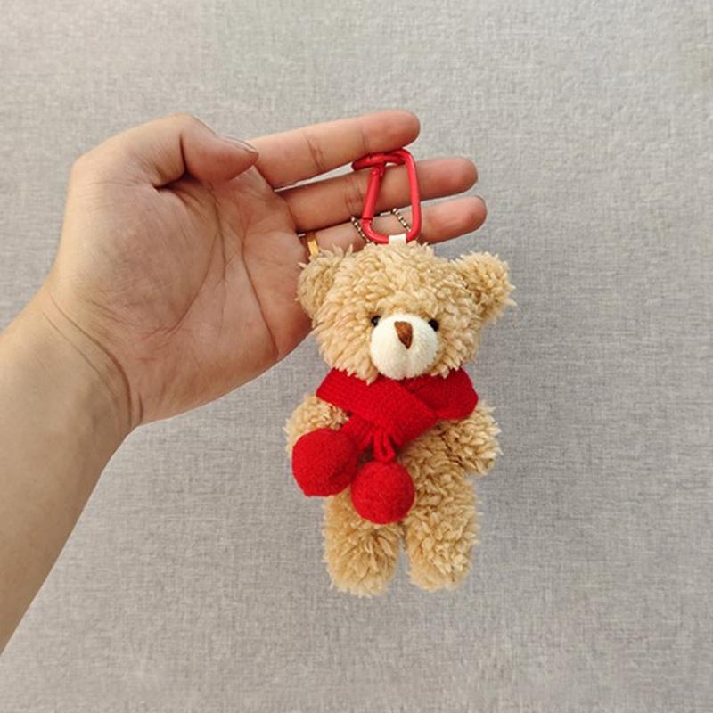 Cute Bear Xmas Bag Hanging Pendent Handmade New Year Creative Christmas Eve Party Gift Plush Bear Christmas Tree Keychain Decor