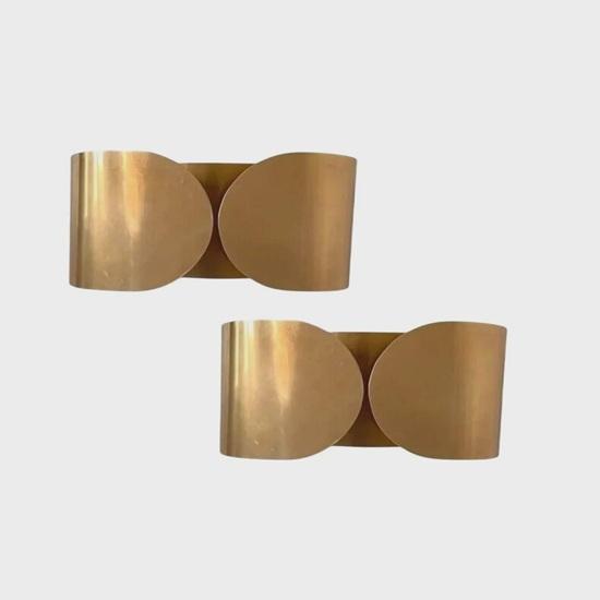 Pair of Mid-Century Italian Foglio Wall Sconces Raw Brass Sputnik Lamps Entryways, Hallways, Bedrooms, Office, Home Decor Gift