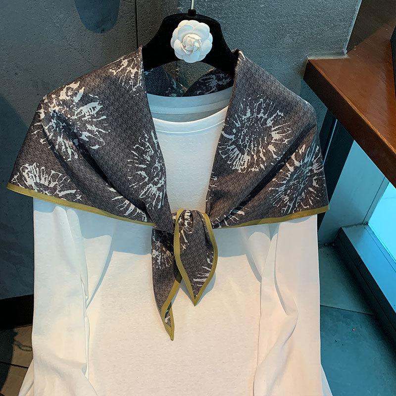 Spring and Autumn Premium Triangle Scarf Double Layer Satin Korean Edition Small Shawl Silky Smooth Foreign Style Neck Protection Silk Scarf Scarf