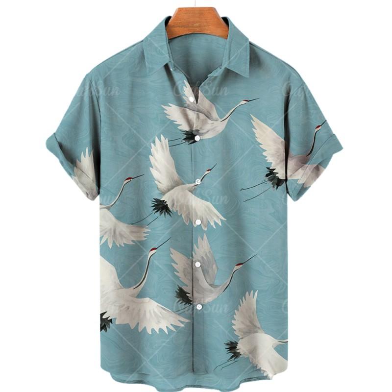 Men's Bird Costumes Hawaii Vacation Vintage Shirt For Men 3D Floral Casual Pattern High Quality Luxury Dazn Clothes Blouse Tops