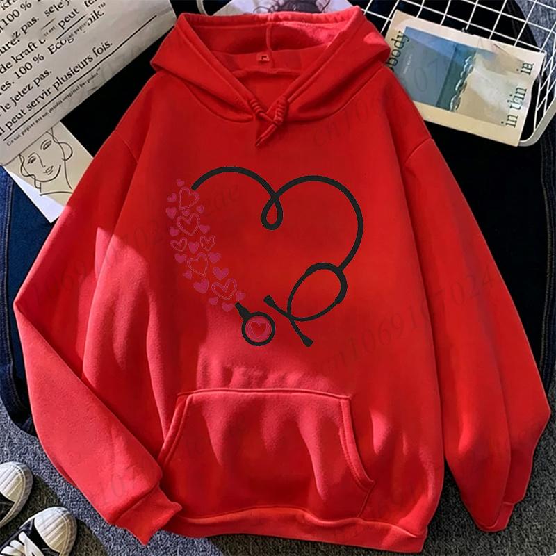 Women Heart Stethoscope Graphic Hoodies Nurse Doctor Medical Worker Sweatshirts Fleece Hoodies Nurse Week Appreciation Gift