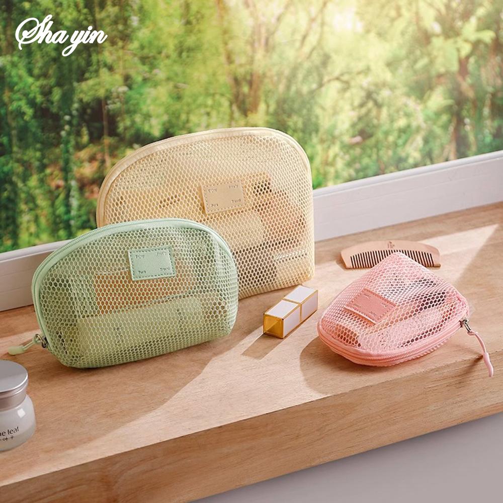 3-teiliges Make-up-Taschen-Set mit großem Fassungsvermögen aus Mesh, Reise-Pflege-Aufbewahrungsorganizer für Lippenstifte, Körperpflegeartikel, Reise-Kulturbeutel