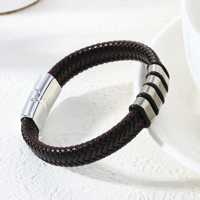 Antistatisches Armband Herren Edelstahl Leder Stahlfarbe Neuer Vintage-Stil Magnetisches Gewebtes Armband