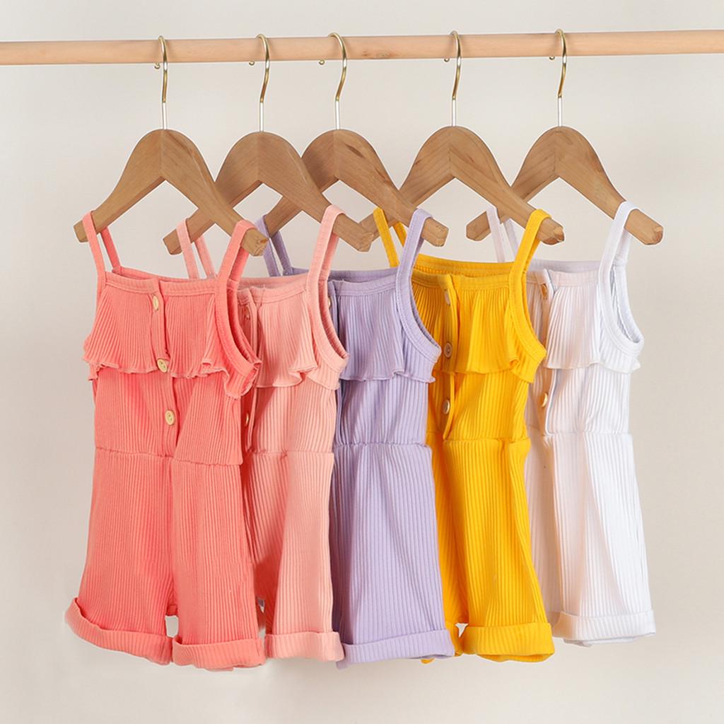 

Летний малыш Baby Girls Без рукавов Твердые Офелев Suspender Romper jumpsuit