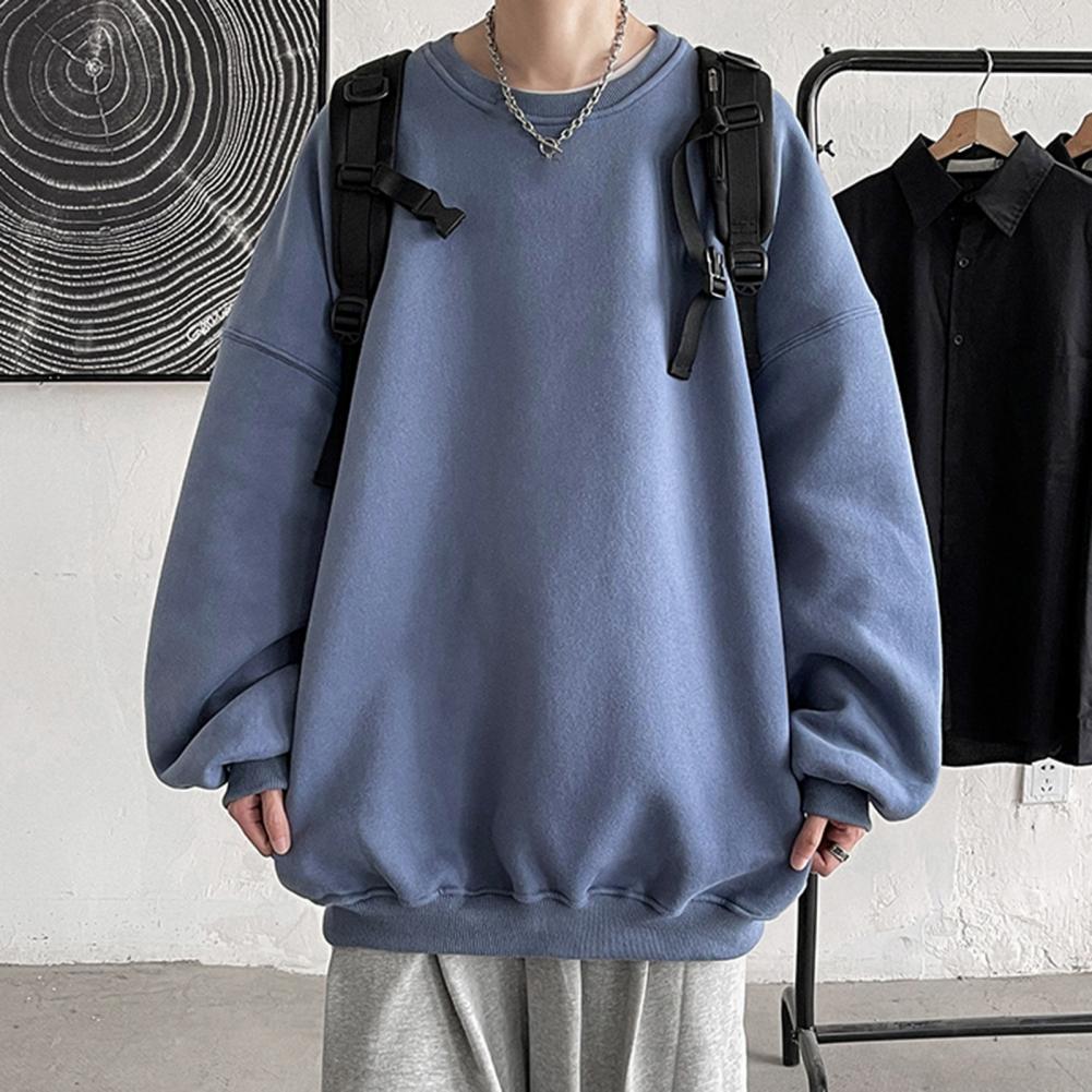 Fleece Damen Herren Sweatshirt Locker Einfarbig Rundhals Langarm Warm Weich Unisex Lässig Einfacher Stil Paar Top Harajuku Crewneck Hoodie