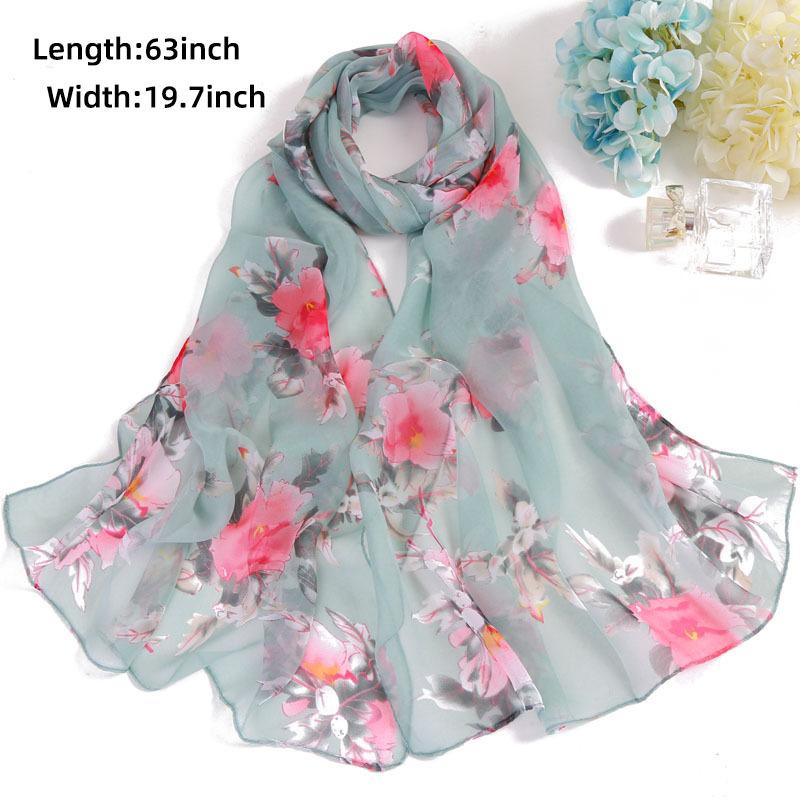 Floral Printed Chiffon Silk Scarf Woman Spring Summer Shawl Light Thin Scarves Sun Protection Wrap Ladies Beach Headband