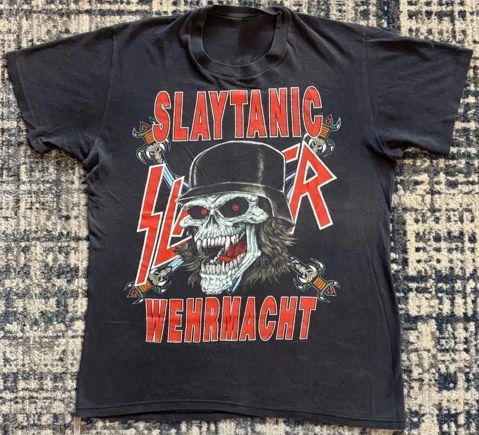 Винтажная футболка Slayer Slaytanic Wehrmacht 1988 года Репринт Мировое турне S-4XL Унисекс Футболка L
