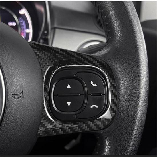 Real Hard Carbon Fiber Steering Wheel Button Panel Cover For Fiat 500 -