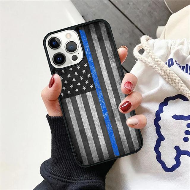 Police Thin Blue Line American Flag Phone Case Cover For iPhone 17 Air 15 16 Pro Max 14 13 12 11 Pro Max Plus