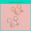 Fashionable Moon And Star Earrings With Rhinestones Trendy Alloy Jewelry For Women