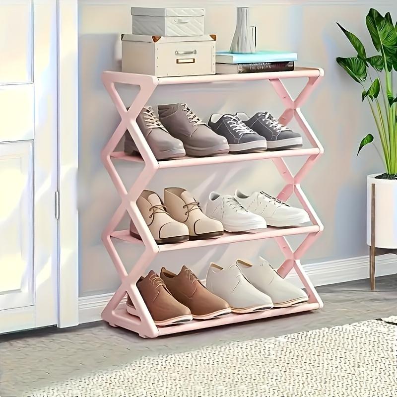 Four-Tier Folding Shoe Rack - a Space-Saving Storage Solution That Can Hold 8 Pairs of Shoes, Featuring an X-Shaped Plastic Frame, Vintage Design