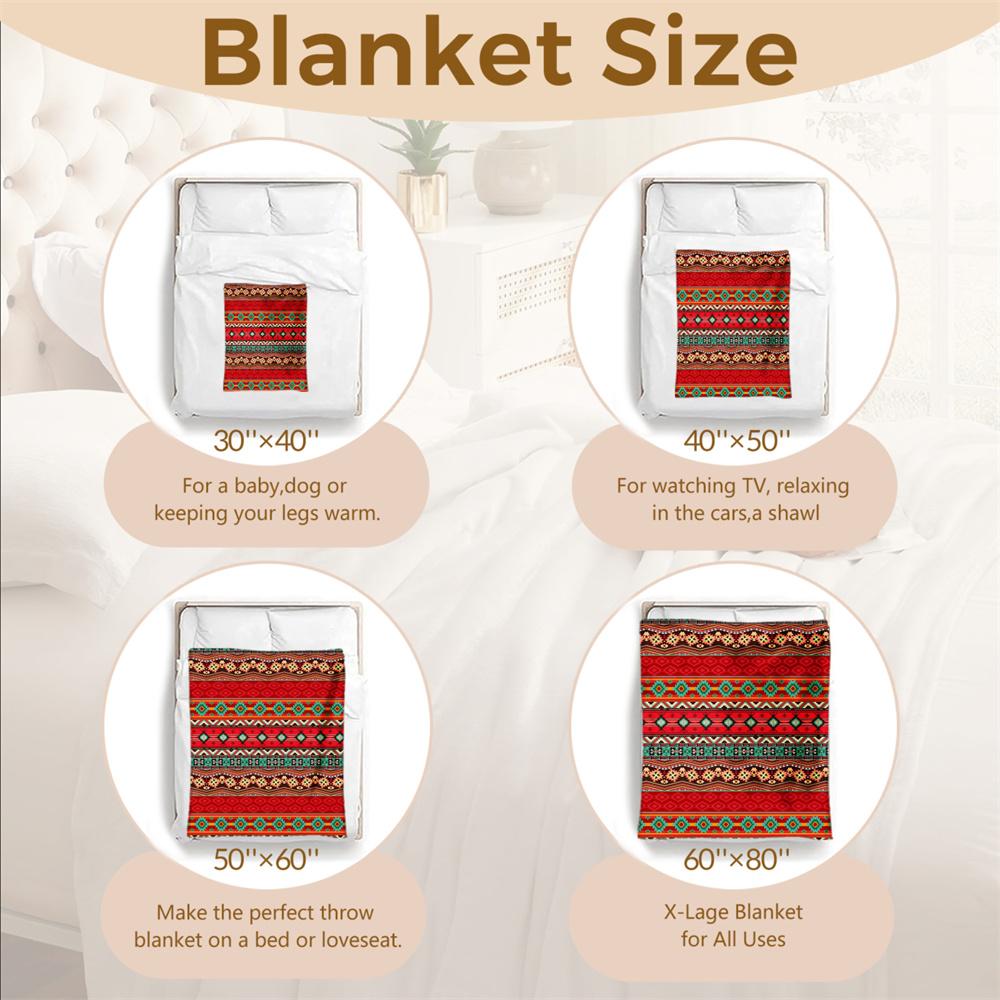 Boho Aztec Flannel Blanket Red Tribal Geometric Pattern Soft Cozy Throw For Sofa Bed Home Decor Warm Winter Gift