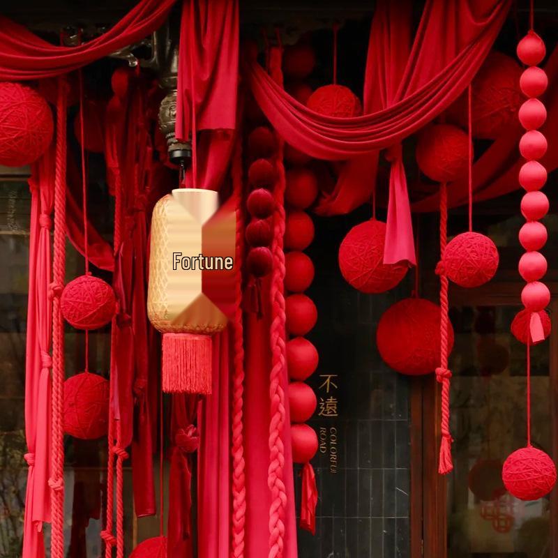 Festive Wine Red Velvet Pendant for New Year & Spring Festival Decorations