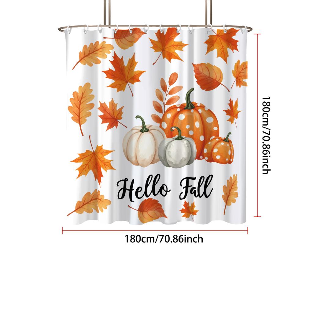 1pc Autumn Harvest Thanksgiving Pumpkin Print Waterproof Shower Curtain Privacy Multi Size with 12 Hooks Easy Install