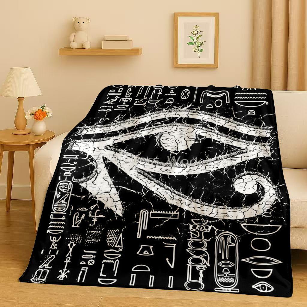 3D Ancient Egypt Pictographic Eye of Horus Flannel Blanket,Ultra Soft Warm Plush Throw for Home Bedroom Bed Sofa Cover Office