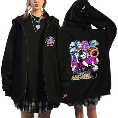 Arcane Jinx Striukė Užtrauktukas Mono Doll Rabbit Graffiti Style Grunge Megztinis Juodas Anime megztinis su gobtuvu Gatvės drabužiai Unisex