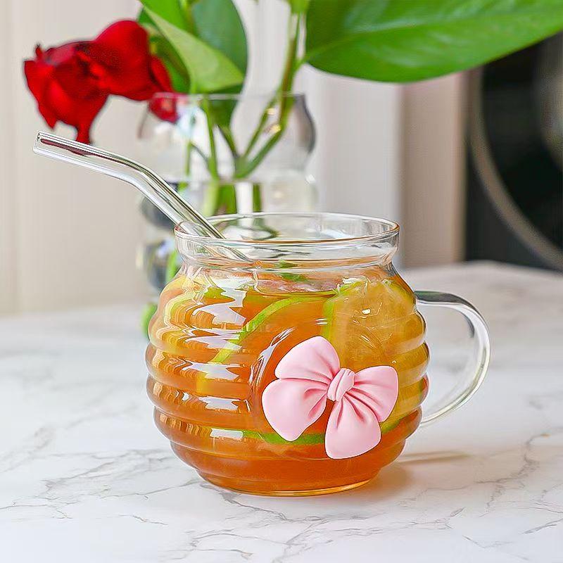 Nordic Style Court Goblet Niche Design Bow Decoration Glass Simple Household Whisky Glass Beverage Juice Dessert Cup Drinkware