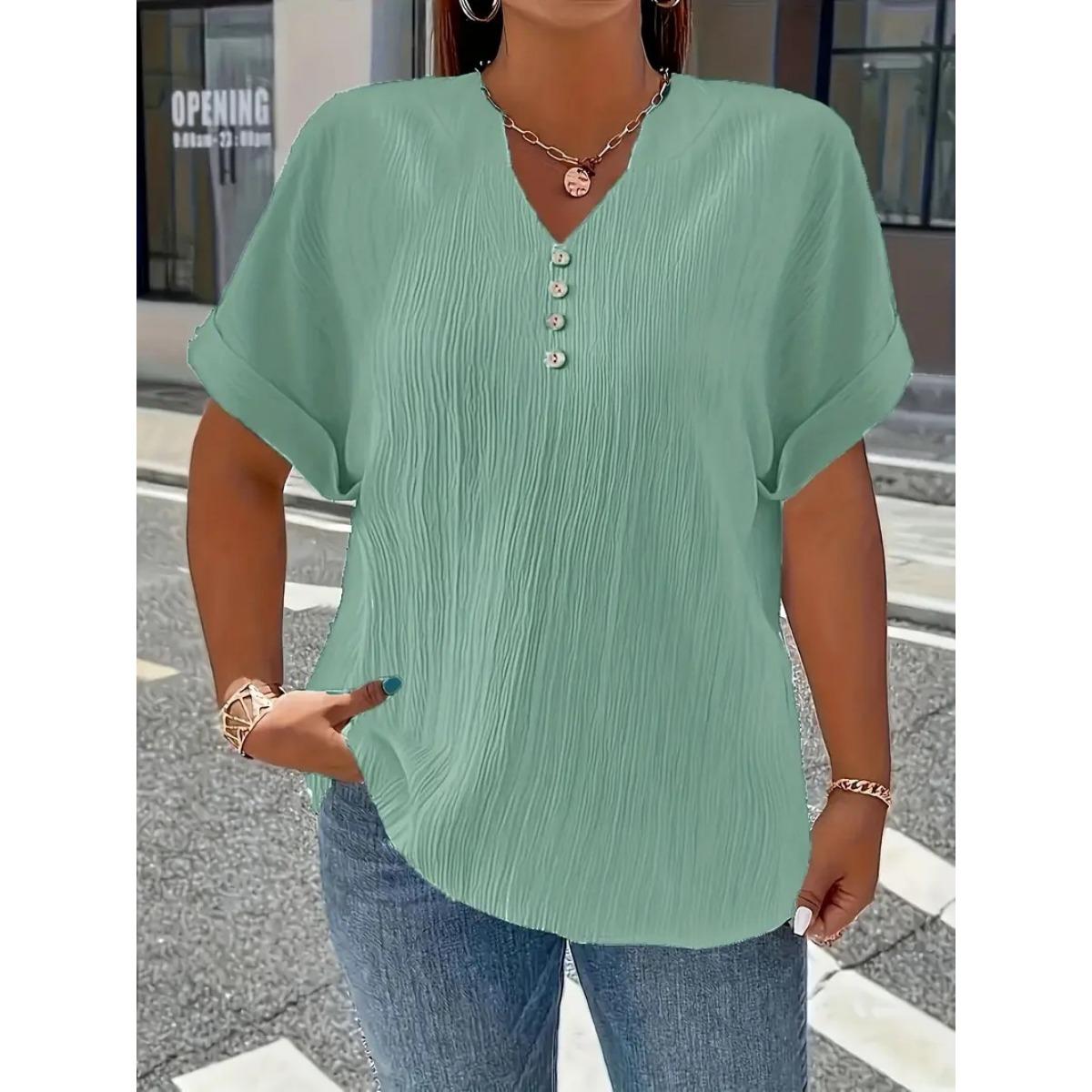 

Женская футболка больших размеров на все четыре сезона с короткими рукавами и пуговицами, однотонная, элегантная и модная, в стиле кэжуал 5XL зелёный