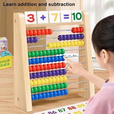 Holz Rechenspielzeug Abakus Montessori Bildung Mathespielzeug Kinder Regenbogen Zählperlen Addition Subtraktion Operation Lernen