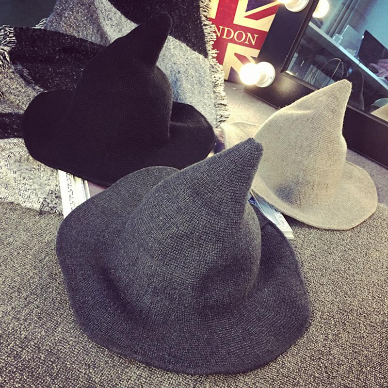 Vintage Halloween Woman Witch Hat Costume Wool Knit Hat For Party Coseplay Masquerade Hat Festival Decoration Accessories