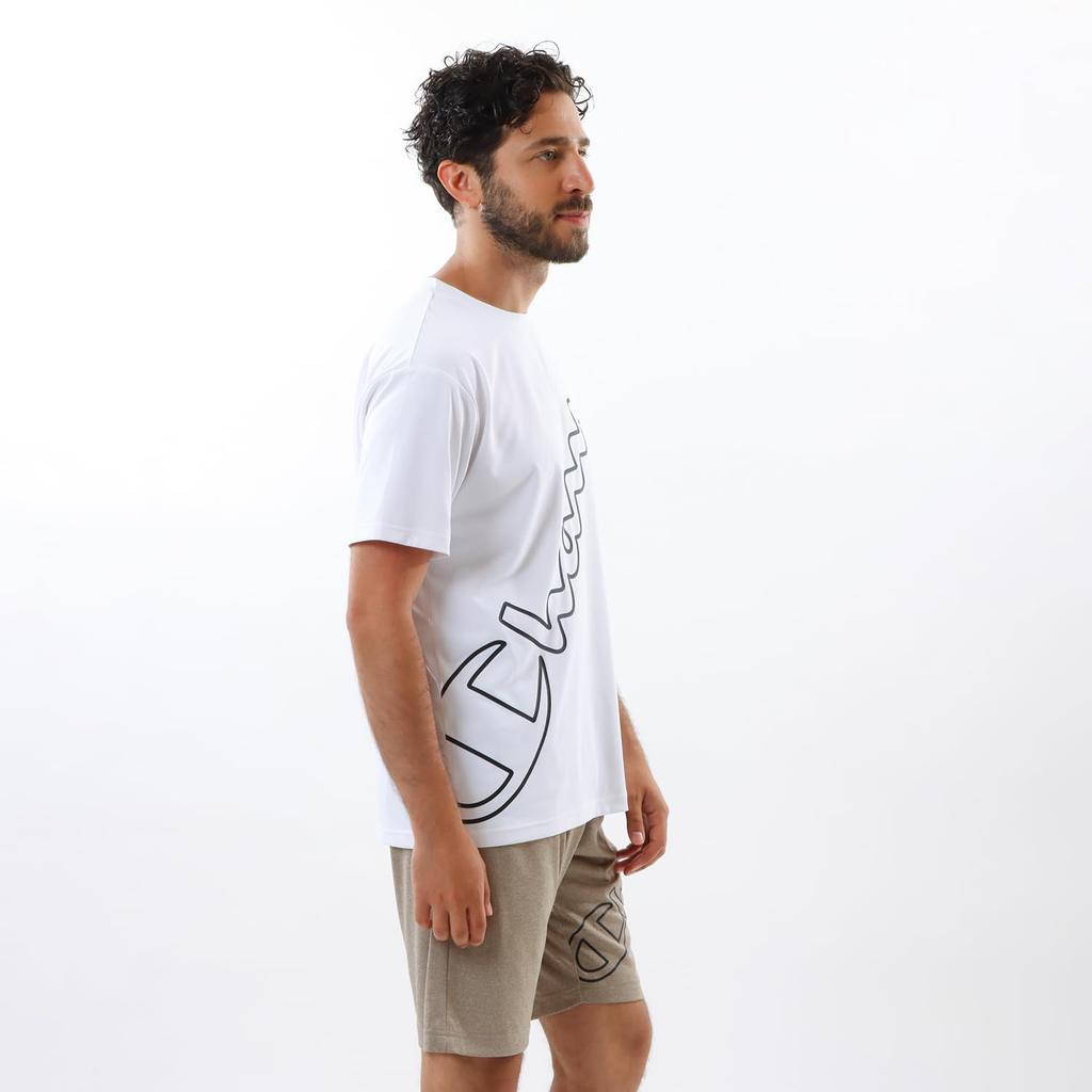 Champion Koszulka męska z krótkim rękawem, okrągły dekolt, z grafiką, logo, antybakteryjna, odporna, szybkoschnąca, ochrona UV, Biała, C3-ZS307