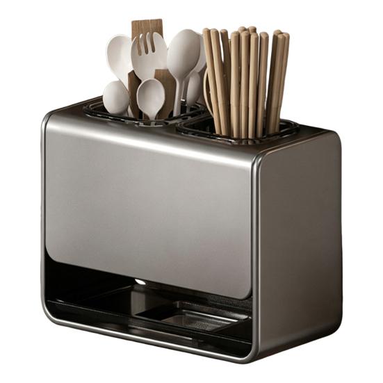 Wall-Mounted Countertop Knife Holder with Drip Tray Space-Saving Carbon Steel Plastic Rack for Kitchen Knives No-Drill Installation Anti-Slip