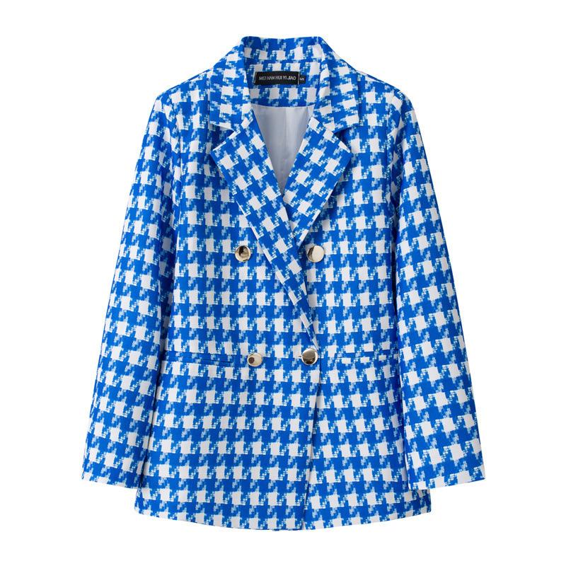 Women Long Sleeve Blazer Jacket Lapel Double Breasted Gold Button Loose Fit Office Casual Suit Outerwear Coat