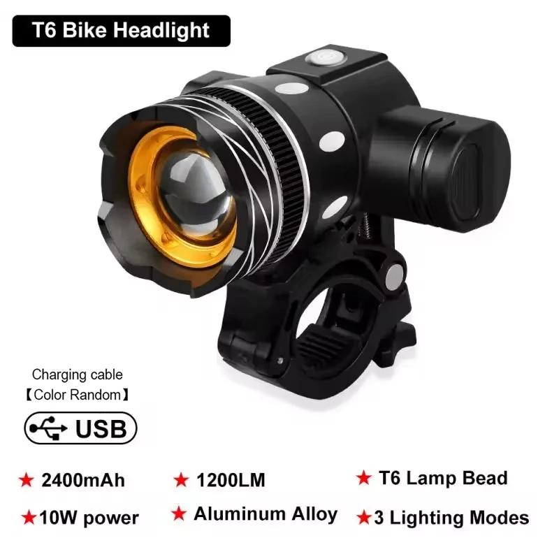 

T6 LED Bicycle Front Light Bike Headlight Adjustable Zoom USB Rechargeable Waterproof Cycling Flashlight MTB Bike Accessories чорний