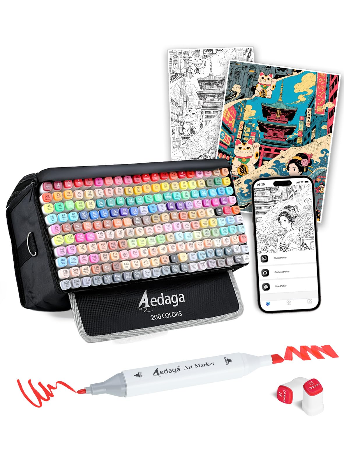 

Aedaga 200-Color Alcohol Markers Set (YHC, Dual Tips, Free App, For Drawing and Sketching)