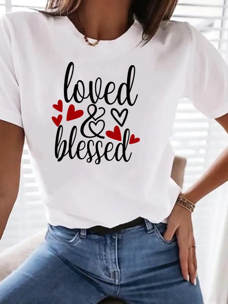 (Aziatische maat) letter bloem schattig Print Dameskleding T-shirt Top Vrouw Korte Mouw T-shirt Mode Vrouwelijke Grafische T-shirts