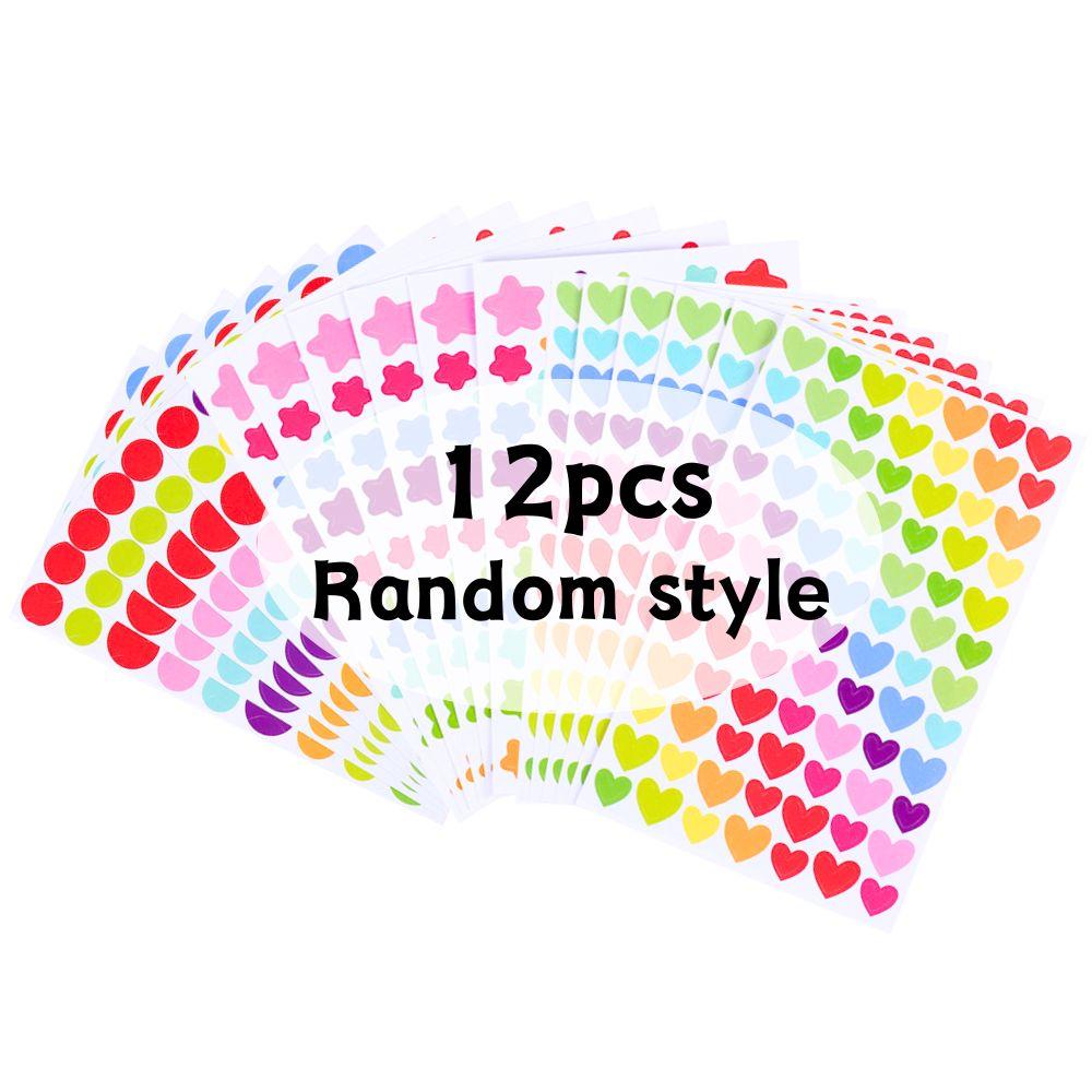 6/12pcs Colorful Paper Stickers Dot Heart Pentagram Diary Journal Decoration School Creative Award YMY