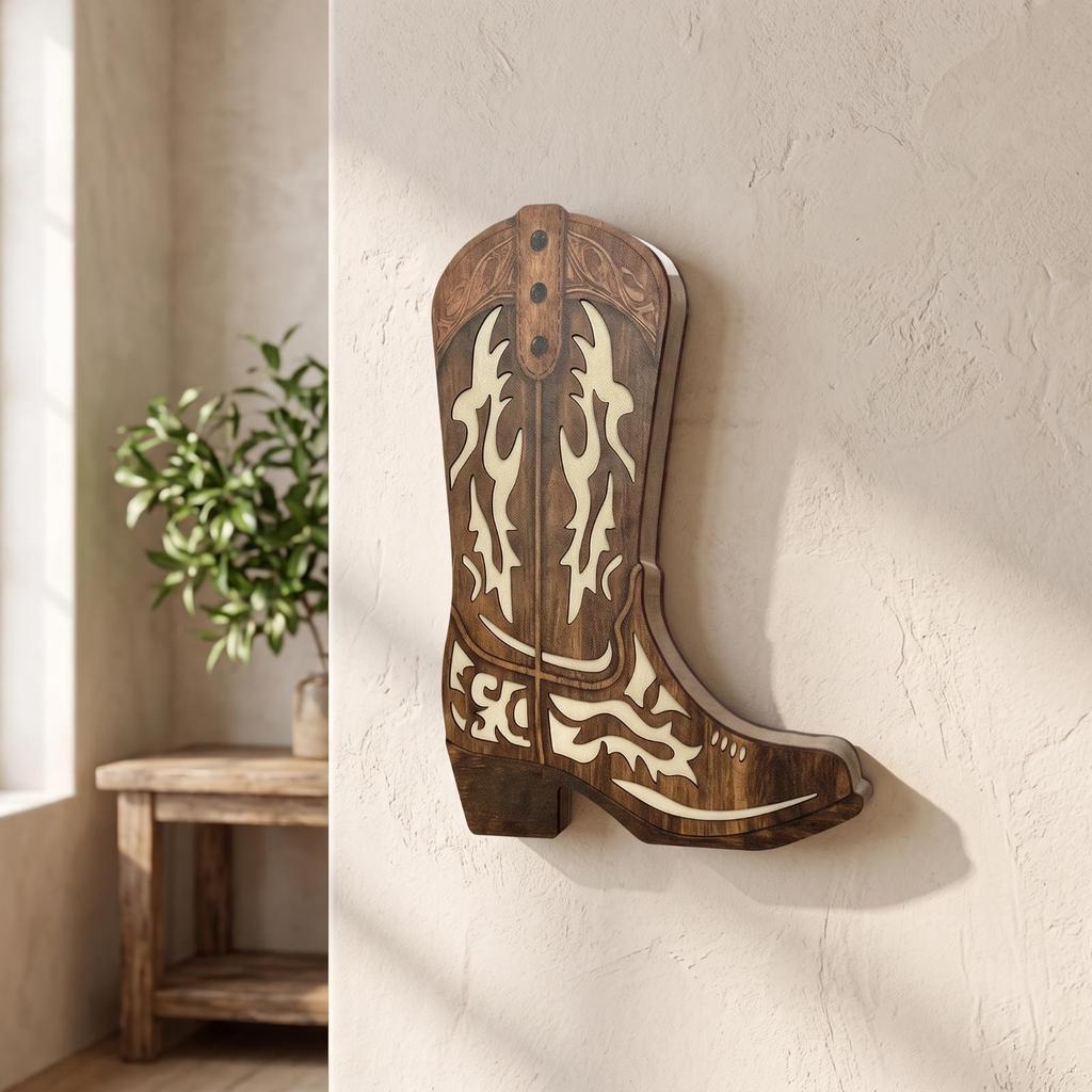 Rustic Wooden Boot Vase with Hanging Hook Vintage-Inspired Cowboy