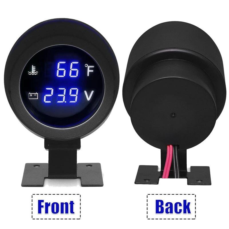 Versatile Water Temperature& Voltage Gauge Set In 2-In-1 Design-Digital Blue LED Display For 12V/24V Vehicle Systems