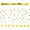 Gold Twinkle Stars Hanging Swirls Decorations Ceiling Swirl Foil Decoration Hanging Gold Party Supplies for Birthday Baby Shower Wedding, 32 Pcs