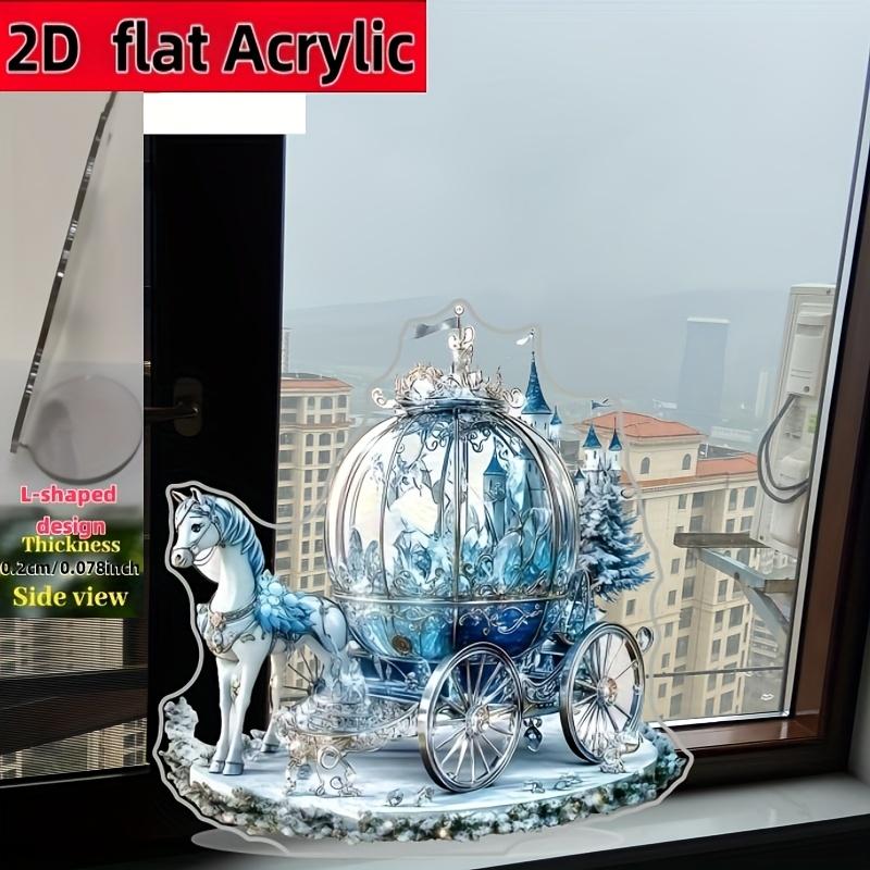 2D Plochá Romantická Vintage Kočár Akrylová Stolní Dekorace, Kůň, Květinový, Vhodné pro Dekoraci Stěny, Verandu, Místnosti, Vily, Domácí Akcenty, Chodby,