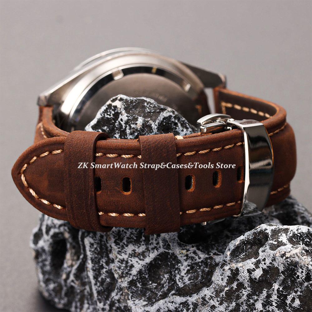 20mm 22mm Stitching Cowhide Strap for Omega for Wrist Bracelet for Seiko Vintage Leather Watch Band Butterfly Buckle Bracelet