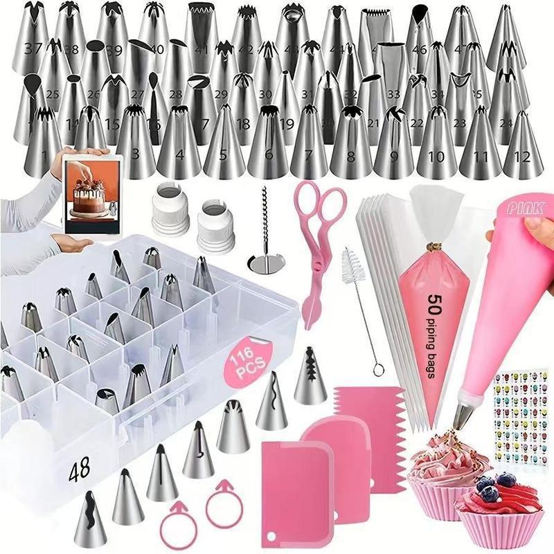116Pcs Ultimate Cake Decorating Piping Nozzle Set-57 Piping Tips& Complete Tools For Professional Diy Baking Tool Decorating Kit