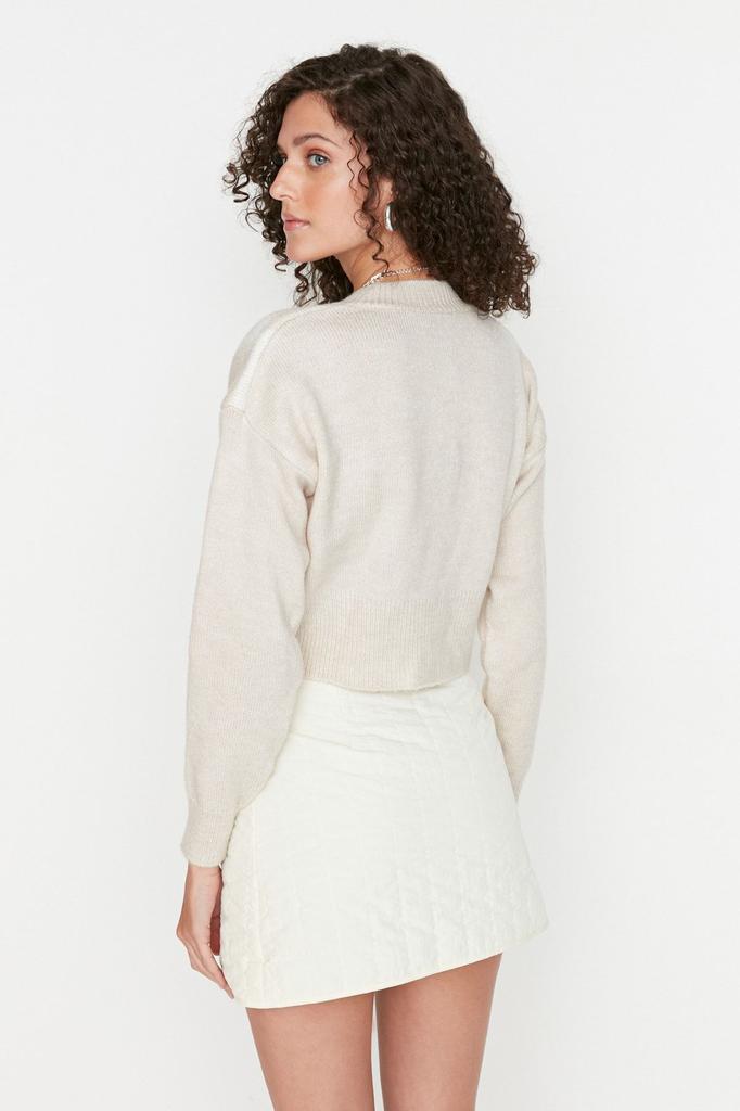 Women's Elegance Style Sweater Stone Crop Soft Textured Patterned Knitwear Sweater