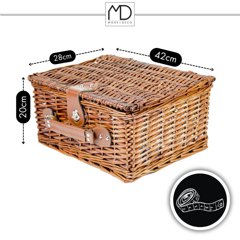 Picknickkorg korg flätad set för 4 personer kylväska bestick tallrikar MORE&DECO