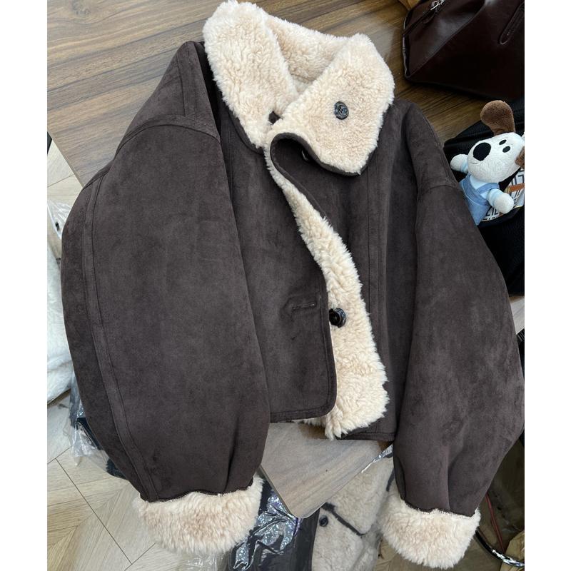 

2024 Women s Double-Sided Lamb Wool Short Jacket - Thickened, Small Fragrance Style for Autumn/Winter XL fits 115-125 lbs