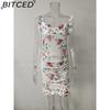 BITCED Summer Women Floral Print Butterfly Sleeve Bodycon Dress Ruffle V Neck Bandage Casual Short Sundress Female Beach Spaghetti Strap Mini Dress