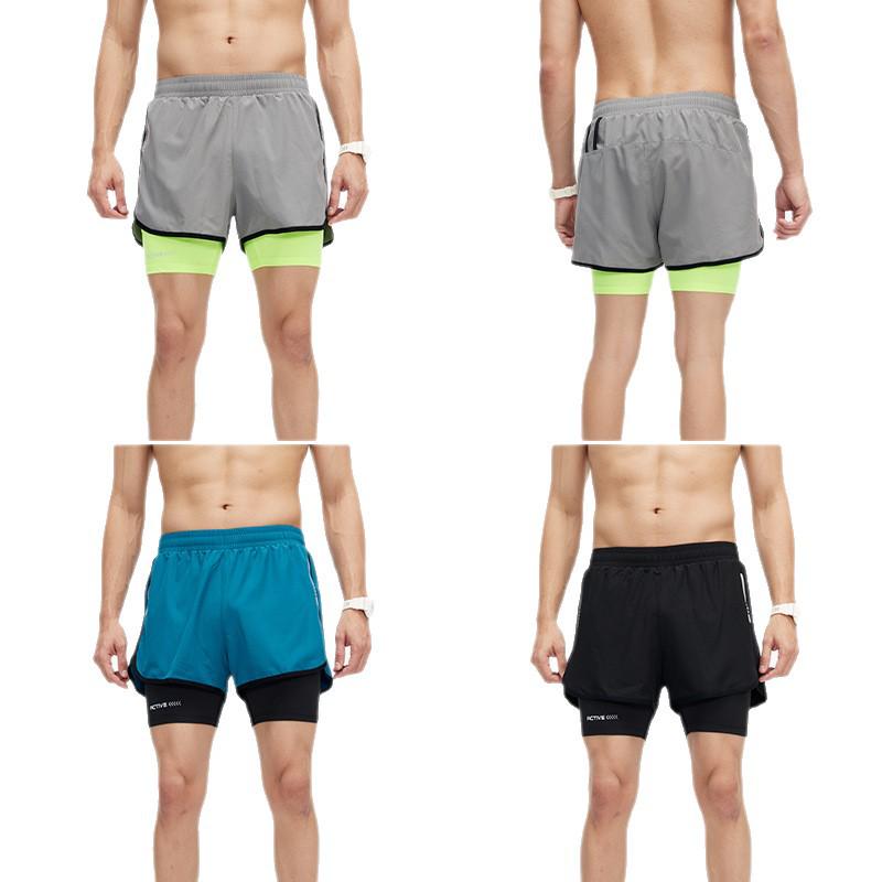 Men's Quick-Dry Double Layer Running Shorts with Inner Lining and Phone Pocket