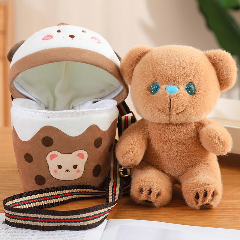 

Cute Milk Tea Cat Milk Tea Bear Doll Plush Toy Children s Doll Backpack Girl Removable Shoulder Bag Gift 20cm 0.25kg