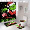Bathroom Shower Curtain Four-Piece Green Hair Monster Christmas Green Waterproof Shower Curtain Toilet Partition Curtain Bath Mat